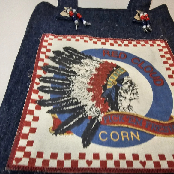Denim Hand Made Tote Bag Purse With Red Cloud Corn Patch Sewd On (14"×16.5") see - Picture 3 of 8